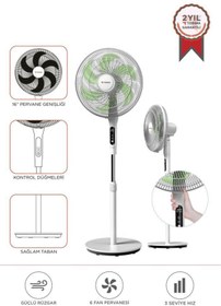 Resim Torima SF-05 Beyaz Ayaklı 50W 3 Kademe 6 Pervaneli 16'' İnc Kumandalı Diğital Ekranlı Vantilatör Fan 