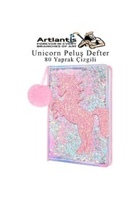 Resim Unicorn Simli Peluş Çizgili Defter 1 Adet Hatıra Ve Günlük Defteri Peluş Ponponlu Defter A5 80 Yaprak 