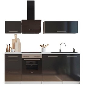 Resim Almora Hazır Mutfak Dolabı 220cm - Parlak-beyaz Laminat Tezgah Dahil- Antrasit 