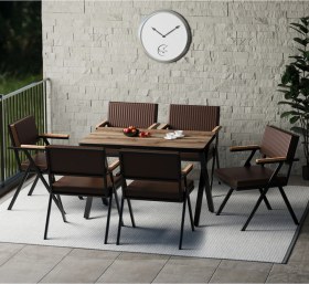 Resim Akira Mutfak Masası Takımı 6 Kişilik Siyah Acı Kahve 