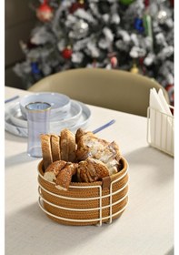 Resim Bej Yuvarlak Ekmek Sepeti Şık,ekmeklik Hardal Hasır Örmeli Makrome-çok Amaçlı Metal Paslanmaz Beyaz 