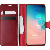 Resim Samsung Galaxy S10e Kılıf Delux Leather Wallet Kırmızı Microsonic