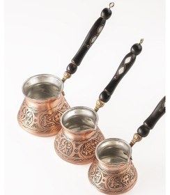 Resim Dmt Home Gaziantep Bakırdan El Ağır İşlemeli Sedef Kulplu Türk Kahve Cezvesi Kalay Kaplama 3'lü Seti 