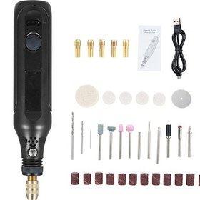 Resim Shineyee 3 Kademeli Mini Elektrikli Döner Alet Seti, 36 Parça Aksesuarlı, Usb Şarjlı Siyah Taşlama Kalemi 