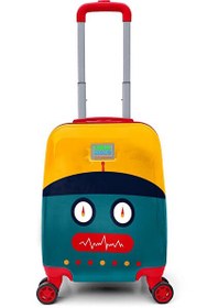 Resim Elatae Policarbon Kırılmaz Lacivert Çivit Robot Desenli Çocuk Valizi 