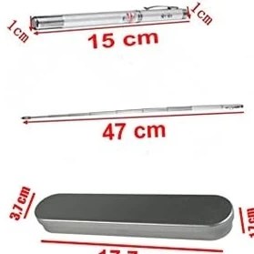 Resim Metal Kutulu Kırmızı Lazerli, LED Işıklı Mıknatıslı Pointer Kalemi Işaretçi Uzayabilen Sunum Çubuğu Teleskopik Metal Tükenmez Kalem (PRS-1521G) 