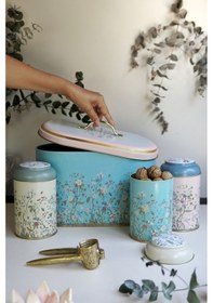 Resim Flora Desenli Metal Ekmeklik Ve 3'lü Saklama Kabı Seti Desenli 