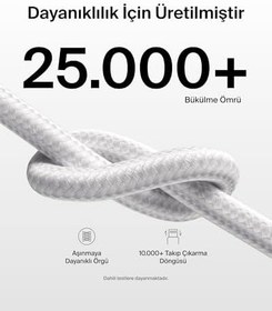Resim Belkin 2'li Örgülü USB-C - Lightning Kablo, 1,5 m, Yumuşak, Esnek ve Hızlı Şarj Kablosu, iPhone 14 ve Önceki Modeller, 9. Nesil iPad ve AirPods ile Uyumlu, Beyaz 