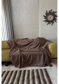 Resim Sofline Kadife Şönil Koltuk Örtüsü, Kaymaz Kanepe Örtüsü, Koltuk Şalı 180 X 220cm Kahverengi 
