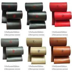 Resim Kırmızı İğneler Ve İplik İle Faydalı Dıy Suni Deri Yumuşak Araba Direksiyon Kapağı 