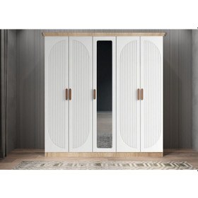 Resim Solaris Membran 5 Kapaklı Gardırop Montaj Dahil Meşe Beyaz 175 Cm 