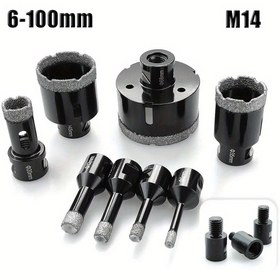 Resim Elmas Çekirdek Matkap Ucu, M14 Diş, 6-100mm - Porselen, Granit & Mermer için Mükemmel, Vakumlu Lehimli Delik Testere Aracı 