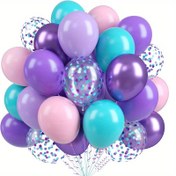 Resim 50 Adet Denizkızı Temalı Makaron Mor Pembe Mavi Balon Seti ve Metalik Konfeti Balonu ile Tatil Dekorasyonu Bebek Duşu, Denizkızı Temalı Doğum Günü Partisi Yetişkin Düğün Parti Süslemeleri 