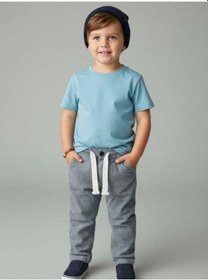 Resim Zekids Erkek Çocuk Çizgili İnce Keten Pantolon-16809 Lacivert 
