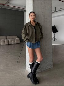 Resim buqre's moda Trend Oversize Kadın Bomber Süet Deri Ceket 