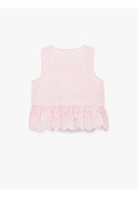Resim Koton Fırfırlı Bisiklet Yaka Brodeli Pamuklu Bluz Pembe 6skg60049aw Gül 