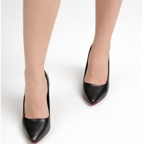 Resim Tual Shoes Kadın Siyah Suni Deri Stiletto Kırmızı - Siyah 