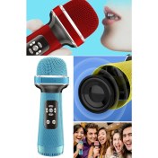 Resim Kareoke Kablosuz Mikrafon Mavi Bluetoot Hoparlör Hediyelik Tatlı Evde Konser Havası Veren Mikrafon 