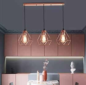 Resim Mylights Retro Sıralı Masa Üstü Üçlü Bakır Sarkıt Avize 60 Cm 