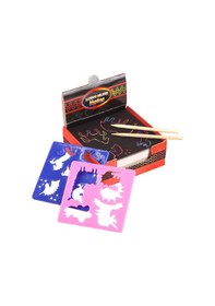 Resim Suofeng Çocuklar İçin El Yapımı 100 Adet Tahta Kalem Ve 2 Şablonlu Kreatif Çizim Scratch Kağıt Seti 