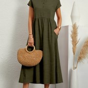 Resim Maçon Cellabie Kadınlar için Kolsuz A Kesim Elbise - Buz Mavisi, Kırışmaya Dirençli Polyester, Esnek Bel, Cepli & Geniş Paça, X-Silüet Bahar/Yaz Günlükten Resmi Giyime, Orta Esneklik 