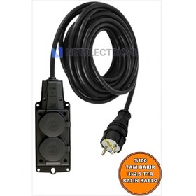 Resim Kauçuk 2'li Topraklı Grup Priz Uzatma Kablosu 65 Metre 3x2.5 Mm² Ttr Kalın Siyah Kablolu 65 Metre 