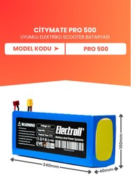 Resim ELECTROLL Citymate Pro 500 Uyumlu Batarya (Yüksek Kapasite) Batarya 36v 13ah Pil Elektrikli Scooter Bataryası 