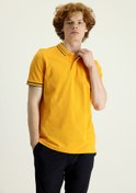Resim Açık Turuncu Polo Yaka Slim Fit Dar Kesim Pamuk Tişört Kigili