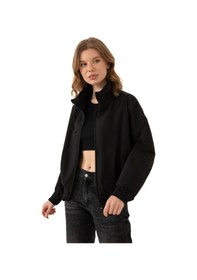Resim Kadın Dik Yaka Su Ve Rüzgar Geçirmez Oversize Crop Mevsimlik Yağmurluk Rüzgarlık-60 Siyah 