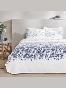 Resim Taç Baskılı Flora Tek Kişilik Pike Takımı Mavi 