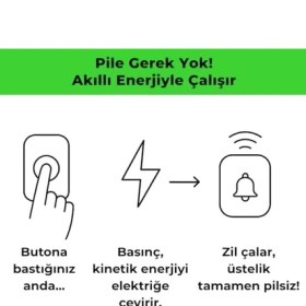 Resim Kablosuz Kapı Zili Seti Pil Gerektirmez, Kinetik Enerjili Kapı Zili Pilsiz Şarjsız Kablosuz Fişi Prize Tak Çalıştır, LED Işıklı, Su Geçirmez, Ev Ofis Için Uygun (1 Verici + 1 Alıcı) 
