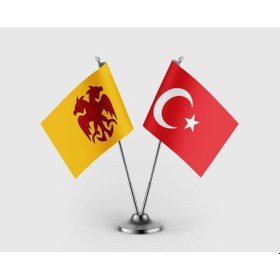 Resim Selahaddin Eyyubi Ve Türkiye Bayrağı İkili Saten Masa Bayrağı Takımı Diğer 
