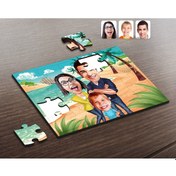 Resim Kişiye Özel Aile Karikatürlü Ahşap Puzzle-1 