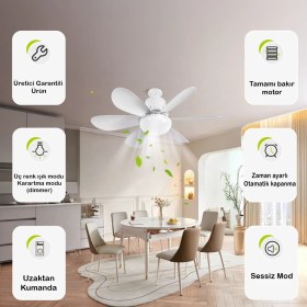 Resim Goes Tavan Vantilatörü LED Işık 3 Kademe Hız Modu Sessiz 52 cm Çap 6 Kanat Kumandalı Vantilatör 