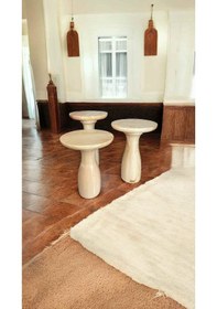 Resim Ahşap Mantar Sehpa 3 Lü Set Naturel Renk Doğal Fiskos Sehpa Zigon Kahverengi 