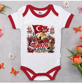 Resim Bk Gift Türkiye Taraftar Temalı 2026 Dünya Kupası Tasarımlı Kırmızı Bebek Body Zıbın-8 Tek Yürek Milli Takım Ruhu 