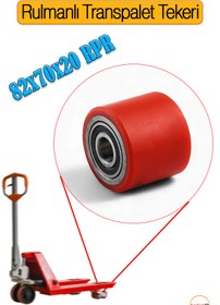 Resim Badem10 82x70x20 mm Transpalet Tekeri RPR Rulmanlı Bilyalı Kırmızı Tekerlek Palet Taşıma Arabası Tekeri 