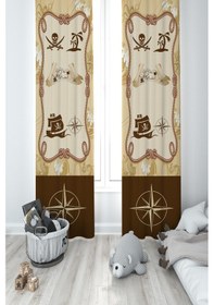 Resim Mekta Home Bebek Ve Çocuk Odası Korsan Kuru Kafa Çerçeveli 2 Kanat Fon Perde 