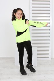 Resim Toontoy Kız Çocuk Dik Yaka Fermuarlı Renk Bloklu Reglan Kol Polar Hırka - Beli Ayarlanabilir Lastikl 