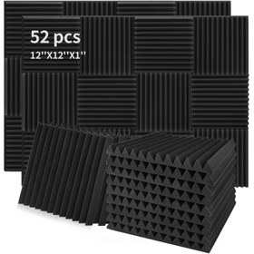 Resim 52 adet Akustik Köpük Paneller, Stüdyo Ses Yalıtım Kamaşları Alev Geciktirici Ses Geçirmez Dolgu Akustik Tedavi Köpük, Ev, Stüdyo, Ofis için, 2.54cm×30.48cm ×30.48cm 