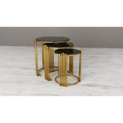 Resim Lion Piano Model 3lü Zigon Sehpa Gold Metal Sehpa Siyah Cam 