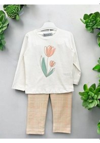 Resim Kız Bebek Peluş Yelekli 3 Lü Pantolonlu Takım-15067 Krem 