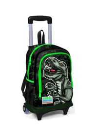 Resim Coral High Kids Koyu Yeşil Siyah Dinazor Desenli Çekçekli 3'lü Çanta Seti Set0123925 