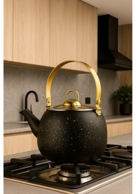 Resim Yunusoğlu Home 1 Litre Gold Kulplu Siyah Granit Bitki Çay Demliği 