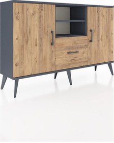Resim Arges Konsol 4 Raflı Tek Çekmeceli 2 Kapaklı 132x30x83 Antrasit-çam/çam Çam/çam 