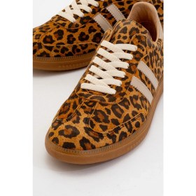 Resim Dericlub Meti Kadın Günlük Bağcıklı Spor Ayakkabı Gerçek Deri Leopar 