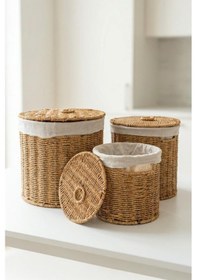 Resim Digithome 3 Lü Kapaklı Hasır Patates Soğan Sarımsak Sepeti Sebzelik -9t05 Ş/9 Kahverengi 