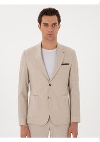 Resim Cacharel Bej Slim Fit Çizgili Takım Elbise 