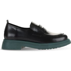 Resim Bueno Shoes Siyah Yeşil Açma Deri Kadın Loafer 01WZ4000 