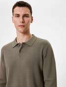 Resim Polo Yaka Kazak Triko Basic Uzun Kollu Düğmeli 